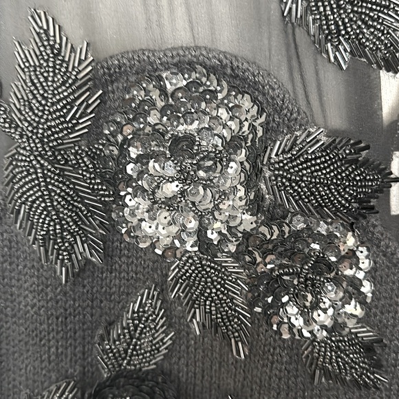 Vintage Bonnie Boerer S 80’s Black Appliqué 3D Sequins Bugle Beaded Sweater - Picture 5 of 16